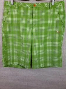 Puma Golf Shorts Men's 38x11 Green Plaid Stretch Performance Breathable Colorful - Picture 1 of 19