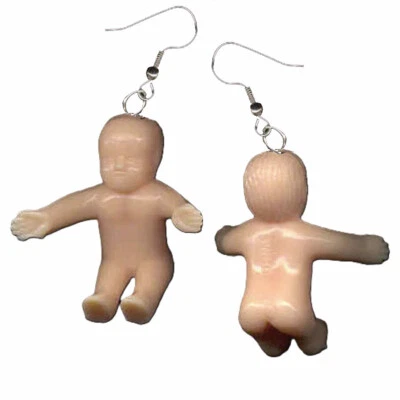 Funky Lindo Mini PENDIENTES MUÑECA BEBÉ DESNUDA Mardi Gras Baby Shower Disfraz Joyería Foto 1 de 2