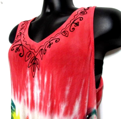 Vestido de verão feminino pimenta tamanho livre tingimento tropical palmeiras bordado boho - Imagem 1 de 4