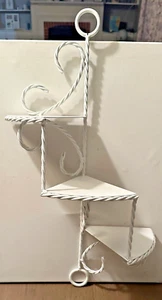 Vintage White Wrought Iron 3 Tier Twisted Spiral Staircase Metal Wall Shelf 22"T - Picture 1 of 5
