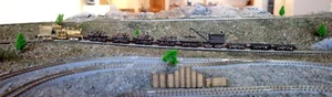 Z-scale BRASS Shay Loco + 10 custom logging cars and Barnhart log loader UNIQUE - Picture 1 of 23