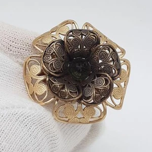 CHANEL Ornament Camellia Flower Ring Gold Plated 01A EU 52 / US 6 Authentic - Picture 1 of 12