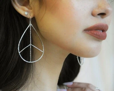 Peace Earrings 925 Silver Earrings For Women Stacking Hoops Earrings Jewelry - Image 1 of 3