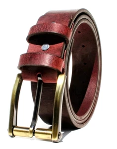Leather Belt Men Black Real Full Grain Buffalo Hide Jeans Formal Handmade Sturdy - Picture 1 of 5
