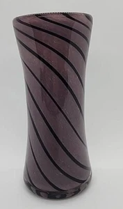 MMCI Handmade Art Glass Vase Purple & Black Swirl 6” Vintage - Picture 1 of 4