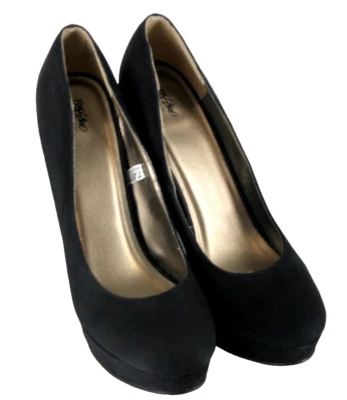 {MOSSIMO} Tacones/Bombas/Stiletto de gamuza sintética negros punta redonda tacón de 5" ~9 Foto 1 de 4