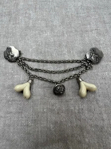 Antique Bavarian Charivari Clip Pin Hunting Stag Deer Teeth Charms Traditional - Picture 1 of 6