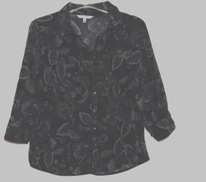 Camisa Croft & Barrow Mujer Manga Larga Tejida Top Grande Negra Paisley Poliéster - Imagen 1 de 8
