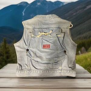Vintage No Excuses Denim Vest With Attached Functional Backpack Medium - Picture 1 of 8