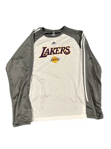 Los Angeles Lakers Long sleeve Sz L adidas White Gray shooting jersey warm up - Picture 1 of 6