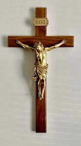 Antico Crocifisso INRI Gesù Cristo Parete Legno Metallo Grande Croce 20” H Raro - Foto 1 di 24