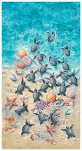 Race to Safety ~ Sea Turtle, Ocean Fabric Panel ~ 24" x 44" - Picture 1 of 3