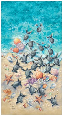 Race to Safety ~ Sea Turtle, Ocean Fabric Panel ~ 24" x 44" - Image 1 of 3