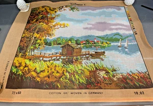 "Village ,Dock" Printed Canvas for Needlepoint Tapestry Gobelin Embroidery 1002 - Picture 1 of 11