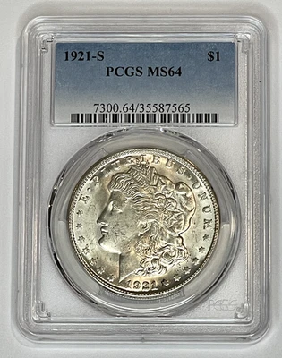 1921-S Morgan Silver Dollar $1 PCGS MS64 ~ Beautiful Coin ~  Free Shipping - Image 1 of 2
