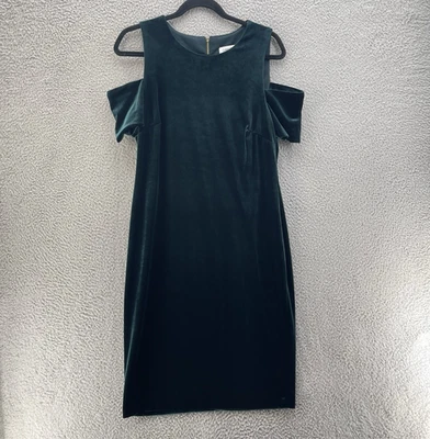 Vestido Calvin Klein Mujer 12 Verde Terciopelo Hombro Frío Vacaciones Navidad Foto 1 de 4