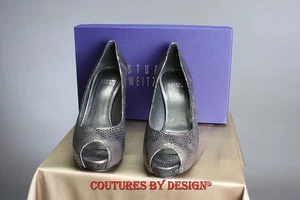 Stuart Weitzman grau Reptil 4 Zoll Absatz Schuhe Größe 9 neu mit Karton UVP 365 $ - Bild 1 von 5
