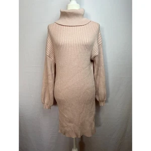 Cozycore Y2K Pink Ribbed Turtleneck Barbie Sweater Dress YIBOCK Women L Knit  - Picture 1 of 9