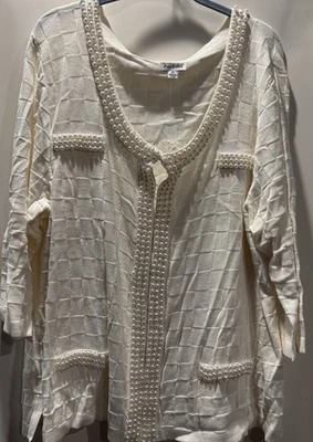 NWOT Joan Rivers Women’s Cream Pearl Embellished Cardigan Sweater Size 2X - Image 1 of 4