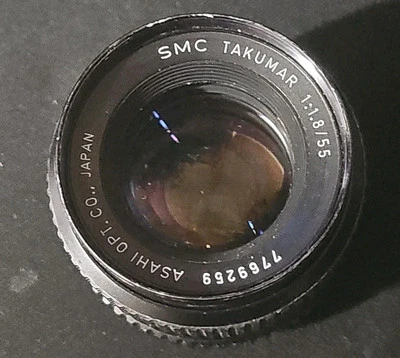 Lente tipo tornillo Asahi Opt Co. 55 mm f1,8 SMC Takumar M42 Foto 1 de 4