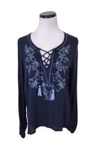 Camicetta Aeropostale ricamata con lacci manica lunga blu navy taglia XS - Foto 1 di 6