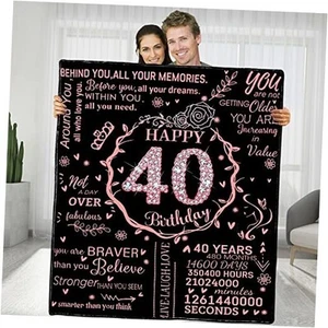 Birthday Blanket Gifts for Women - Happy Birthday Gift Ideas for 60" x 50" 40th - Picture 1 of 8
