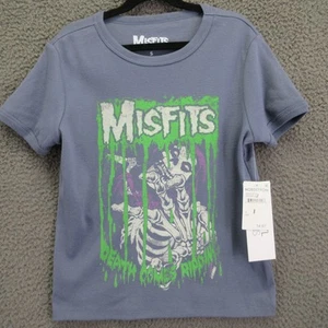 Misfits Shirt Youth Small Blue Death Comes Ripping Band Tee Skeleton Punk Rock - Picture 1 of 10