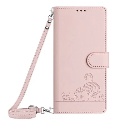 Cat Flip Stand Cover For iPhone Samsung Huawei Crossbody Card Wallet Case - Image 1 of 4