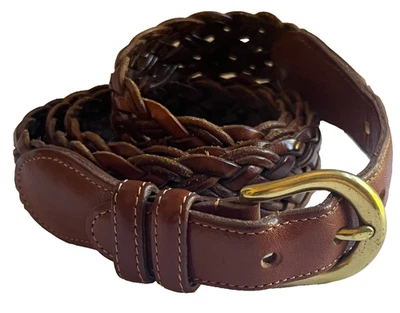 Coach Brown Belt 3850 British Tan Woven Leather Braid Mens 42 105 cm Vintage - Image 1 of 4