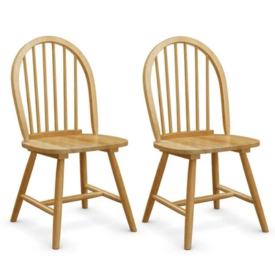 Set of 2 Vintage Windsor Dining Side Chair Wood Spindleback Kitchen Room Natural - Image 1 of 4