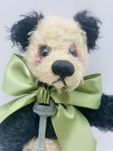 Knickerbocker Mohair Panda Bear ME YI Jointed 10" Stuffed Animal w Key Bow Medal - Picture 1 of 14