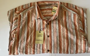 Tommy Bahama Hemd Herren Large 100% Seide Freizeit Gestreift Knopfleiste Langarm - Bild 1 von 6