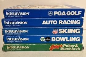 Intellivision Lot of 5 Vintage Mattel Games Golf, Racing, Bowling, Poker, Skiing