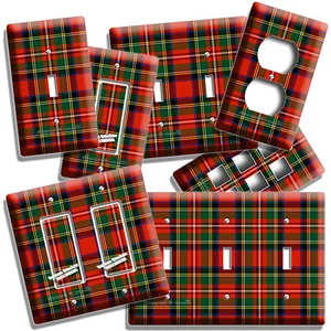 SCOTTISH ROYAL RED GREEN PLAID PATTERN TARTAN LIGHT SWITCH OUTLET WALL PLATE ART - Picture 1 of 34