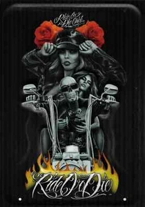 Plaque métal BIKER RIDE OR DIE tête de mort MOTO - 40 x 30 cm - Picture 1 of 1