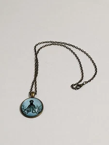 Octopus Pendant Necklace On A Brass Tone Chain. 19 Inch. Ocean Life. - Picture 1 of 10