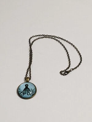 Octopus Pendant Necklace On A Brass Tone Chain.  19 Inch. Ocean Life.  - Image 1 of 4