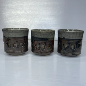 Vintage Obori Somayaki Golden Horse Double Wall Japanese Tea Cups Heart Set of 3 - Foto 1 di 9