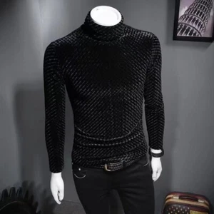 Mens Slim Velvet Turtle Neck Shirt Blouses Long sleeve Pullover Tops Business - Picture 1 of 9