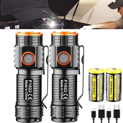 2X LED Rechargeable Mini Flashlight Magnetic EDC Pocket Torch Hat Light Headlamp - Image 1 of 4