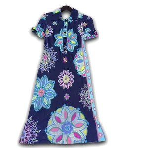 EMILIO PUCCI Camicia Abito 36 Elasticizzato Stampa Geometrica Navy Multicolore Floreale - Foto 1 di 12