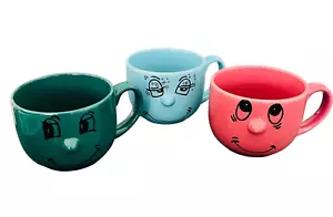 Lot of 3 Vintage Livingware Collection Funny Silly Face Mugs Red Blue Green - Picture 1 of 13