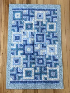  Handmade Baby Boy Unisex Quilt Cream Blue Art Blanket Stars NEW 29.5" x 47.5" - Picture 1 of 7