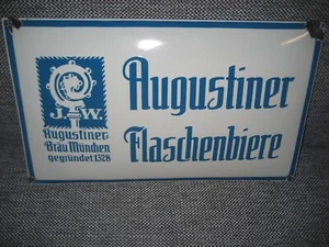 Emailschild Augustiner Bräu München Flaschenbiere Brauerei sehr Zustand Original - Bild 1 von 10