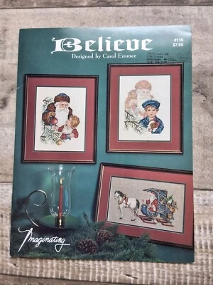 Imaginating Believe Holiday Christmas Cross Stitch Pattern Chart Santa Tree - Image 1 of 4