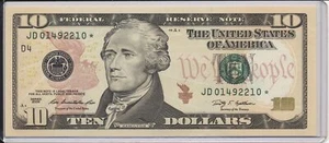 2009 $10.00 FEDERAL RESERVE NOTE (D*) CLEVELAND STAR NOTE JD01492210* - Picture 1 of 2