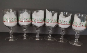 Vintage 1985 Arby's Holly Berry Christmas Glasses Goblets Set of 6 - Picture 1 of 9