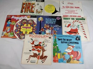 Lot of 9 Vintage Children’s Records 45s Christmas Train Swingy Stories Peter Pan - Imagen 1 de 21