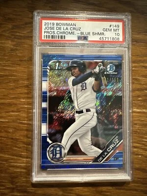 Bowman Chrome Prospects Jose De La Cruz Blue Shimmer 2019/150 PSA 10 149 Tigers Foto 1 de 4