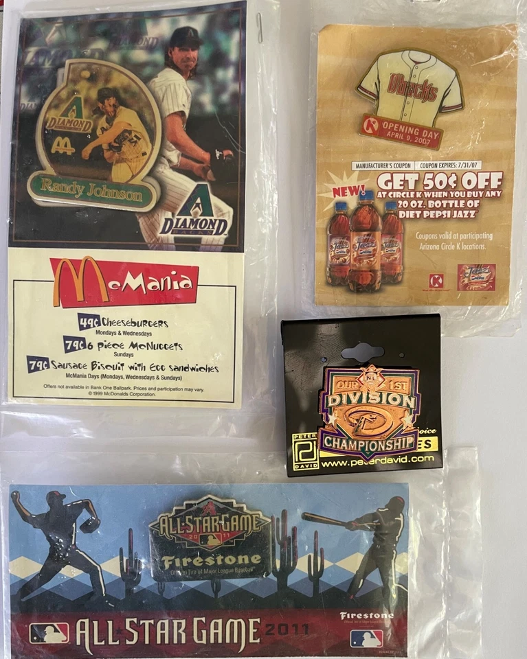 4 Arizona Diamondbacks MLB baseball pins - Randy Johnson All-Star Game McDonalds - Image 1 of 1